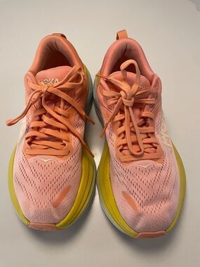 Hoka Women's Coral and Yellow Running Sneakers Bondi 8